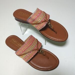 New Italian Shoemakers 7.5 Multi & Light Brown Thong Sandals Classic Made Italy